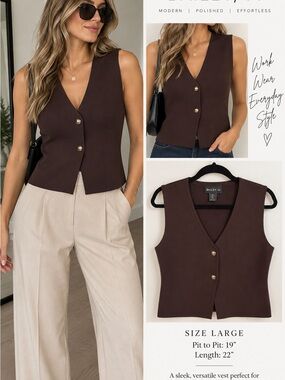 Bailey 44 Brown Button Front Vest Women’s Large Business Casual